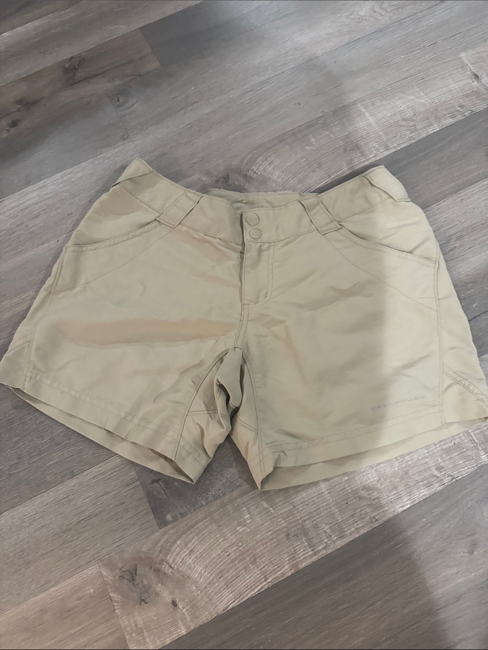 High-Rise Khaki Women's Shorts with Double Button Waist